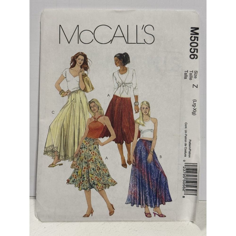 McCall's M5056 Romantic Flowing Skirt 2 lengths Pattern NEW UNCUT Sz Lg-XL